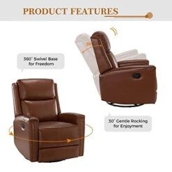 HULALA HOME Genuine Leather Swivel Rocker Recliners Set Of 2, Manual Glider Recliner Chairs With Adjustable Backrest & Footrest, Modern Home Theater Sofa Armchairs For Living Room Bedroom, Brown -Safavieh Furnitue Shop 41D26IwXISL