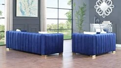 Kevinplus Modern Sofa Couch 2 Set For Living Room, Velvet Chesterfield 2-Pcs Upholstered Sofa Couch For Apartment Bedroom Office, Strong Gold Metal Legs, Blue -Safavieh Furnitue Shop 41DZDw40jXL