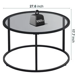 SAYGOER Round Coffee Table Glass Coffee Tables For Small Space Simple Modern Center Table For Living Room Home Office, Sofa Side Table With Metal Steel Frame, Easy Assembly, Gray Black