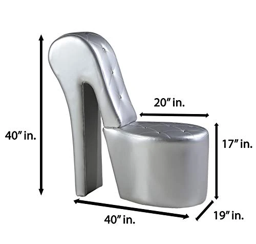 Best Master Furniture High Heel Faux Leather Shoe Chair With Crystal Studs, Silver 2 Best Master Furniture High Heel Faux Leather Shoe Chair With Crystal Studs, Silver - Image 2