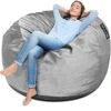 [Removable Cover] Bean Bag Chairs For Adults, 4 Foot Memory Foam Bean Bag For Adults, Big Sofa With Fluffy Removable Microfiber Cover, Furnitures For Dorm Room And Living Room, Grey