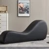 Kingway Yoga, Stretching, Relaxation Modern Faux Leather Living Room Curved Chaise Lounge, Regular, Black