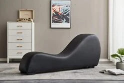 Kingway Yoga, Stretching, Relaxation Modern Faux Leather Living Room Curved Chaise Lounge, Regular, Black -Safavieh Furnitue Shop 41E9Tw9YSCL. AC