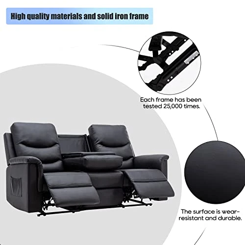 Consofa Reclining Sofa, 3 Seater Sofa Recliner With Flipped Middle Backrest, PU Leather Reclining Sofa With 2 Cup Holders And Console Slate, Manual Reclining Home Theater Seating For Living Room 5 Consofa Reclining Sofa, 3 Seater Sofa Recliner With Flipped Middle Backrest, PU Leather Reclining Sofa With 2 Cup Holders And Console Slate, Manual Reclining Home Theater Seating For Living Room - Image 5