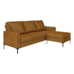 DHP Novogratz Chapman Reversible Sectional Sofa And Floating Ottoman With Black Metal Legs, Rust