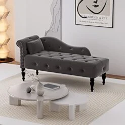 WIILAYOK Chaise Lounge Indoor With Pillow, Velvet Lounge Chair With Buttons Nailhead Trim And Solid Wood Legs, Recliner Lounge Chair For Living Room Bedroom (Grey) -Safavieh Furnitue Shop 41EiYqUHxBL. AC