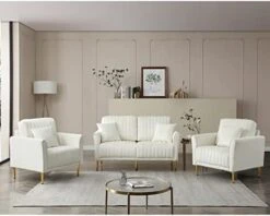 KIVENJAJA 3 Piece Living Room Furniture Set, Including 2 Accent Chair And 1 Loveseat Sofa Couch With Velvet Upholstery, Channel Tufted & 4 Pillows For Living Room Apartment, Beige -Safavieh Furnitue Shop 41F06RFNoaL. AC