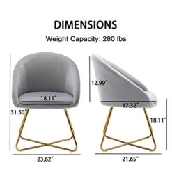 Altrobene Mid-Century Accent Chairs Set Of 2, Velvet Dinging Chair, Living Room Bedroom Chair Set, Golden Finished, Grey