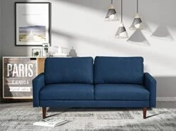 INSTORY Linen Sofa Set Modern Sofa & Loveseat Set 2 Piece Couch Set With Wooden Legs For Living Room, Office, Bedroom - Dark Blue -Safavieh Furnitue Shop 41FFuIqPKuL