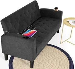 TYBOATLE Mid-Century Modern Living Room Sectional Sofa Sets 3 Pieces, Tufted Linen Fabric USB Loveseat Couch W/ 2 Cupholders And 2 Accent Armchairs For Living Room, Bedroom, Apartment (Dark Grey) -Safavieh Furnitue Shop 41FSTxNY1cL. AC