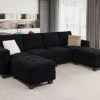 Belffin Velvet U Shaped Sectional Sofa Couch With Storage Ottoman Convertibel Sectional Sofa With Reversible Chaises Black