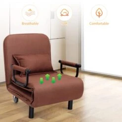 KOMFOTT Convertible Chair Bed, Tri-Fold Sofa Bed With 5-Position Adjustable Backrest & Pillow, Leisure Chaise Lounge Couch With Sturdy Steel Frame For Home & Office, Comfortable Sleeper Chair (Coffee) -Safavieh Furnitue Shop 41FwLlxWxtL