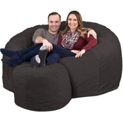 ULTIMATE SACK 6000 Bean Bag Chair W/Footstool: Giant Foam-Filled Furniture - Machine Washable Covers, Double Stitched Seams, Durable Inner Liner, And 100% Virgin Foam Footstool Incl. (Grey, Suede)