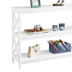 Topeakmart 42 Inch Long Console Sofa Table X Design Narrow Entryway Hallway Table W/ 3 Storage Shelves For Living Room, White -Safavieh Furnitue Shop 41G3yu3fQQL