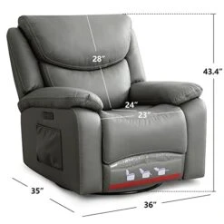 COOSLEEP Large Power Recliner Swivel Glider With USB And Type-C Charging Ports, Upholstered Breathable Leather Living Room Reclining Sofa Chair With Lumbar Support (Grey) -Safavieh Furnitue Shop 41G4Fz8229L