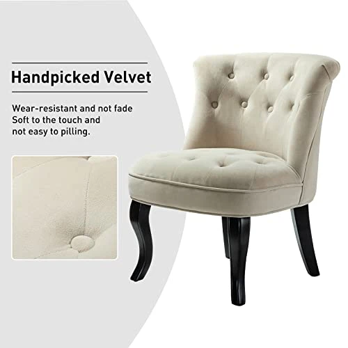 TINA'S HOME Tan Upholstered Velvet Small Chair Tufted Armless Accent Chair With Black Birch Wood Legs 2 TINA'S HOME Tan Upholstered Velvet Small Chair Tufted Armless Accent Chair With Black Birch Wood Legs - Image 2