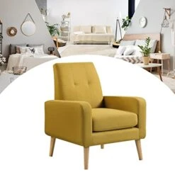 Funkeen Modern Accent Chairs Set Of 2 Living Room Arm Chairs Comfy Upholstered Fabric Chair With Arms Button Tufted Single Sofa Chair For Bedroom Dorm Apartment Office Small Spaces Mustard Yellow -Safavieh Furnitue Shop 41GkoOR7aGL