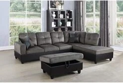 A Ainehome L Shape Sectional Sofa 104" Wide Living Room Furniture Set Microfiber Couch 3-Seat Sofa With Chaise Lounge And Storage Ottoman For Home Decor Apartment Office (Left Hand Facing, Red) -Safavieh Furnitue Shop 41Gkw5qkVFL. AC