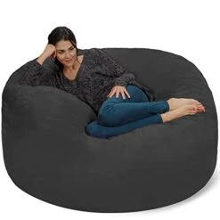 Chill Sack Bean Bag Chair: Giant 5' Memory Foam Furniture Bean Bag - Big Sofa With Soft Micro Fiber Cover - Dark Gray -Safavieh Furnitue Shop 41GlFphTOeL