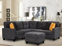 Flesser Loveseat Sofa Couch For Small Spaces With Storage Ottoman Modular Fabric Couch Sectional Sofa Set 2 Seater Sofa Sectional Sets With Pillows For Living Room Office Home, Dark Grey -Safavieh Furnitue Shop 41GpwbNnm9L. AC