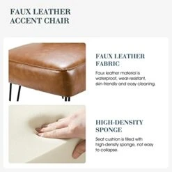HULALA HOME Faux Leather Accent Chairs Set Of 2 With Metal Base, Mid Century Modern Living Room Chairs, Comfy Upholstered Armless Side Chairs For Bedroom, Camel -Safavieh Furnitue Shop 41H61lMW7SL