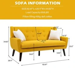 UIXE 3 Piece Indoor Comfy Sectional Sofa With Accent Chairs For Living Room, Linen Fabric Couch Modern Bedroom Loveseat 2-Seat Armchair For Home Apartment Small Space (Yellow) -Safavieh Furnitue Shop 41H6DctyROL