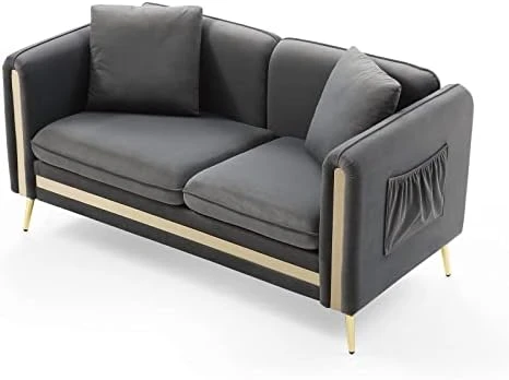 Homtique 77 Inch Upholstered Velvet Sofa Couch, Modern Sofa For Living Room With Side Pocket And 2 Pillows, Gold Metal Legs Decor Couches Furniture For Apartment/Office (Black) 11 Homtique 77 Inch Upholstered Velvet Sofa Couch, Modern Sofa For Living Room With Side Pocket And 2 Pillows, Gold Metal Legs Decor Couches Furniture For Apartment/Office (Black) - Image 11