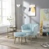 Modern Velvet Accent Chair With Ottoman Set, Upholstered Tufted Barrel Chair Leisure Chair With Footrest And Metal Legs For Living Reading Room Bedroom Office (Light Blue)
