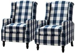 TINA'S HOME Set Of 2 Recliner Sofa Chair Fabric Upholstered For Living Room Leisure And Entertainment,Navy Checkerboard -Safavieh Furnitue Shop 41HQO5 w2BL. AC