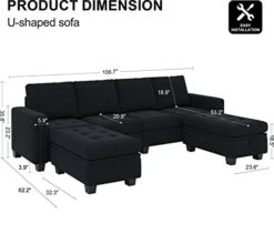 Belffin Velvet U Shaped Sectional Sofa Couch With Storage Ottoman Convertibel Sectional Sofa With Reversible Chaises Black -Safavieh Furnitue Shop 41HSi2KcIRL