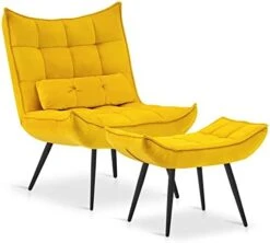 MCombo Accent Chair With Ottoman, Velvet Modern Tufted Wingback Club Chair, Upholstered Leisure Chairs With Metal Legs For Bedroom Living Room 4079 (Burgundy) -Safavieh Furnitue Shop 41HxmEkQJPL. AC