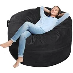 Anuwaa Bean Bag Chair Cover - Soft Suede Fabric Bean Bag Cover, Washable Lazy Sofa Bed Cover, Sack Bean Bag Chair For Adults And Teens, Living Room Furniture, 4ft Black(Cover Only, No Filler)