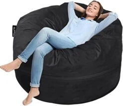 Anuwaa Bean Bag Chair Cover - Soft Suede Fabric Bean Bag Cover, Washable Lazy Sofa Bed Cover, Sack Bean Bag Chair For Adults And Teens, Living Room Furniture, 4ft Black(Cover Only, No Filler) -Safavieh Furnitue Shop 41I3rpWbWwL. AC 1