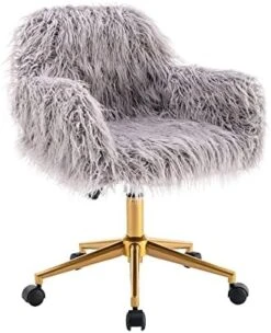 KCC Fluffy Office Desk Chair, Faux Fur Modern Swivel Armchair With Wheels, Soft Comfy Fuzzy Elegant Accent Makeup Vanity Chairs For Women Girls, Home Living Dressing Room Bedroom, Black -Safavieh Furnitue Shop 41IJRhyjLdL. AC