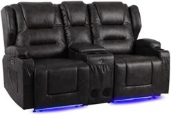 SAMERY Electric Power Recline Chair Loveseat RV Sofa With Console + Single Massage Recliner Chairs, Double Recliner 2-Seater RV Couch Home Theater Seating With USB Charging/Lighting/Cup Holders -Safavieh Furnitue Shop 41IvafMVCrL. AC