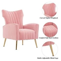 Altrobene Velvet Accent Chair Modern Wingback Comfy Chair Tufted Reading Armchair With Gold Legs For Living Room/Bedroom, Light Pink -Safavieh Furnitue Shop 41JEJU7sSlL