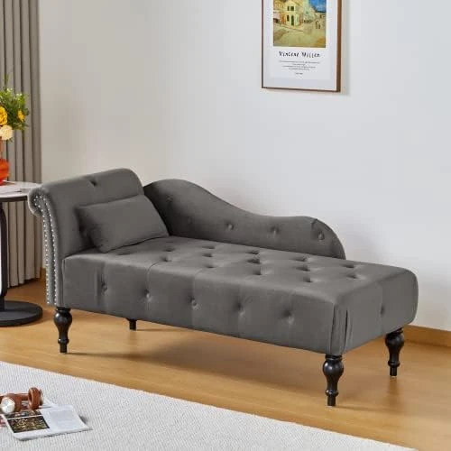 RARZOE Tufted Velvet Chaise Lounge Indoor With Storage, Upholstered Rolled Arm Chaise Lounges Indoor Chair, Right Arm Facing Chaise Lounge With Nailhead Trim For Living Room Bedroom Office,White 13 RARZOE Tufted Velvet Chaise Lounge Indoor With Storage, Upholstered Rolled Arm Chaise Lounges Indoor Chair, Right Arm Facing Chaise Lounge With Nailhead Trim For Living Room Bedroom Office,White - Image 13