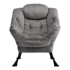 AcozyHom Modern Large Cotton Fabric Lazy Chair，Accent Contemporary Lounge Chair, Single Steel Frame Leisure Sofa Chair With Armrests And A Side Pocket, Smoky Grey -Safavieh Furnitue Shop 41JrQeBxUCL