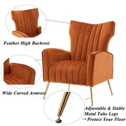 Artechworks Curved Tufted Accent Chair With Metal Gold Legs Velvet Upholstered Arm Club Leisure Modern Chair For Living Room Bedroom Patio, Caramel Color, Orange 17 Artechworks Curved Tufted Accent Chair With Metal Gold Legs Velvet Upholstered Arm Club Leisure Modern Chair For Living Room Bedroom Patio, Caramel Color, Orange -Safavieh Furnitue Shop 41Jro7xyBAL