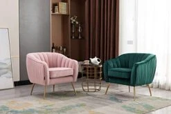 Artechworks Velvet Modern Tub Barrel Arm Chair Upholstered Tufted With Gold Metal Legs Accent Club Chair With Ottoman Footrest For Living Reading Room Bedroom, Green -Safavieh Furnitue Shop 41K2hQfgfNL