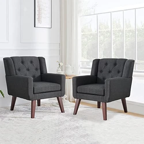 Accent Chair Button-Tufted Upholstered Living Room Chairs Comfy Reading Chair Mid Century Modern Chair With Linen Fabric Lounge Arm Chairs For Living Room Bedroom (Beige) 11 Accent Chair Button-Tufted Upholstered Living Room Chairs Comfy Reading Chair Mid Century Modern Chair With Linen Fabric Lounge Arm Chairs For Living Room Bedroom (Beige) - Image 11