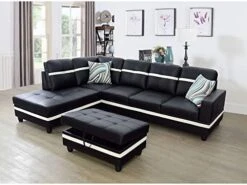 A Ainehome Sectional Couch Set L Shape 103" Wide Sofa Faux Leather For Living Room With Chaise Lounge And Removable Ottoman For Home Furniture Room Decor (Left Hand Facing,Black) -Safavieh Furnitue Shop 41K8cX1g8tL. AC