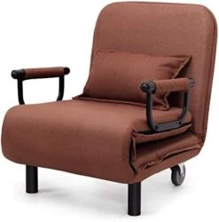 KOMFOTT Convertible Chair Bed, Tri-Fold Sofa Bed With 5-Position Adjustable Backrest & Pillow, Leisure Chaise Lounge Couch With Sturdy Steel Frame For Home & Office, Comfortable Sleeper Chair (Coffee) -Safavieh Furnitue Shop 41KAezXWP2L. AC