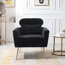 Mikibama Mid Century Modern Accent Chair Upholstered Reading Chair Armchair With Metal Legs And Throw Pillow Side Chair For Living Room Bedroom Office (Ivory,Teddy Fabric) -Safavieh Furnitue Shop 41KHDoKyjgL. AC