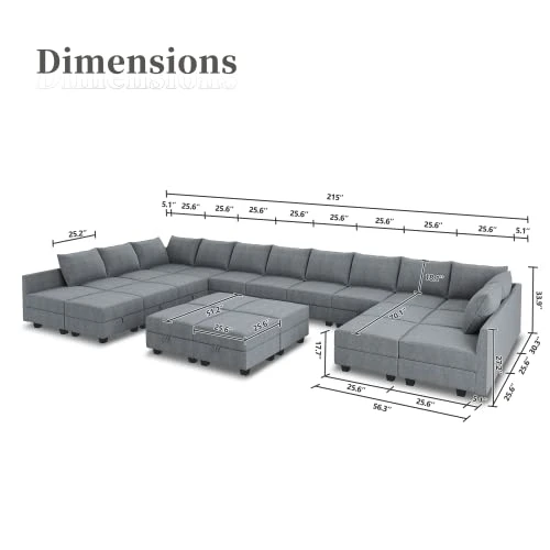 HONBAY Oversized Modular Sofa Couch With Ottoman U Shape Couch With Chaise Sleeper Sofa With Storage Seats, Bluish Grey 2 HONBAY Oversized Modular Sofa Couch With Ottoman U Shape Couch With Chaise Sleeper Sofa With Storage Seats, Bluish Grey - Image 2