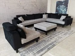 Stendmar Multifunction 2-Tone Black/Gray Microfiber Big Sectional Couch Sofa Set S150RBG