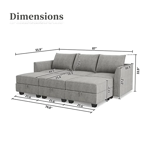 HONBAY Convertible Modular Sectional Sofa With Ottomans Polyester Fabric Sleeper Sectional Couch With Chaise And Storage 6 Seat Sectional Sofa For Living Room, Grey 2 HONBAY Convertible Modular Sectional Sofa With Ottomans Polyester Fabric Sleeper Sectional Couch With Chaise And Storage 6 Seat Sectional Sofa For Living Room, Grey - Image 2