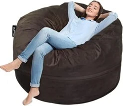 Anuwaa Bean Bag Chair Cover - Soft Suede Fabric Bean Bag Cover, Washable Lazy Sofa Bed Cover, Sack Bean Bag Chair For Adults And Teens, Living Room Furniture, 4ft Black(Cover Only, No Filler) -Safavieh Furnitue Shop 41LkrFy2L2L. AC 2