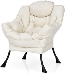 Giantex Modern Lazy Chair, Accent Contemporary Lounge Chair Polyester Fabric W/Steel Frame, Upholstered Single Sofa Chair W/Armrests & Side Pocket, Leisure Sofa Chair (Grey) -Safavieh Furnitue Shop 41Lp3KtbSFL. AC