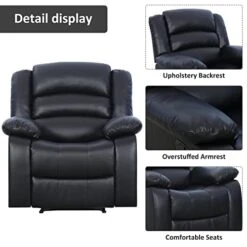 ANJ 2PC Bonded Leather Reclining Sofa Couch Set, Upholstered Recliner Sofa, Manual Recliners Furniture, Home Theater Seating For Living Room (Black, 1+3 Seat) -Safavieh Furnitue Shop 41Ltcqe8qRL